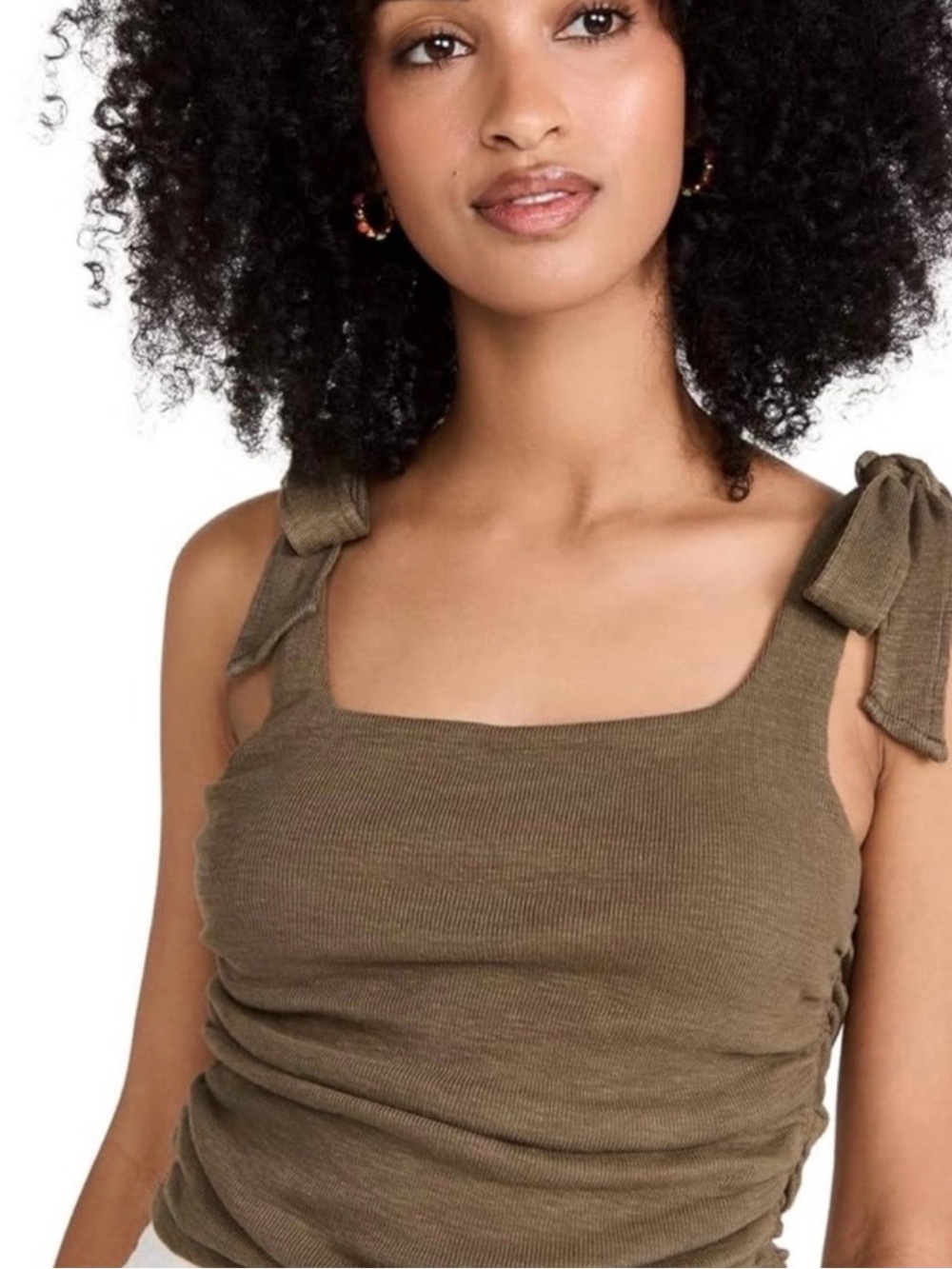 Free People - Knot-Shoulder Olive Ribbed Tank Top - Women (S) NEW